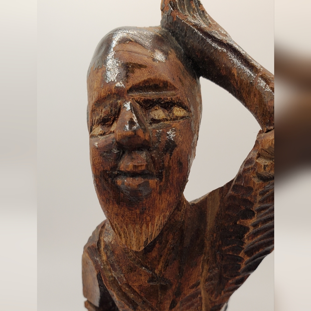Vintage African Man Drummer Sculpture Statue Figures 11"Hx2"W Hand Carved Wood